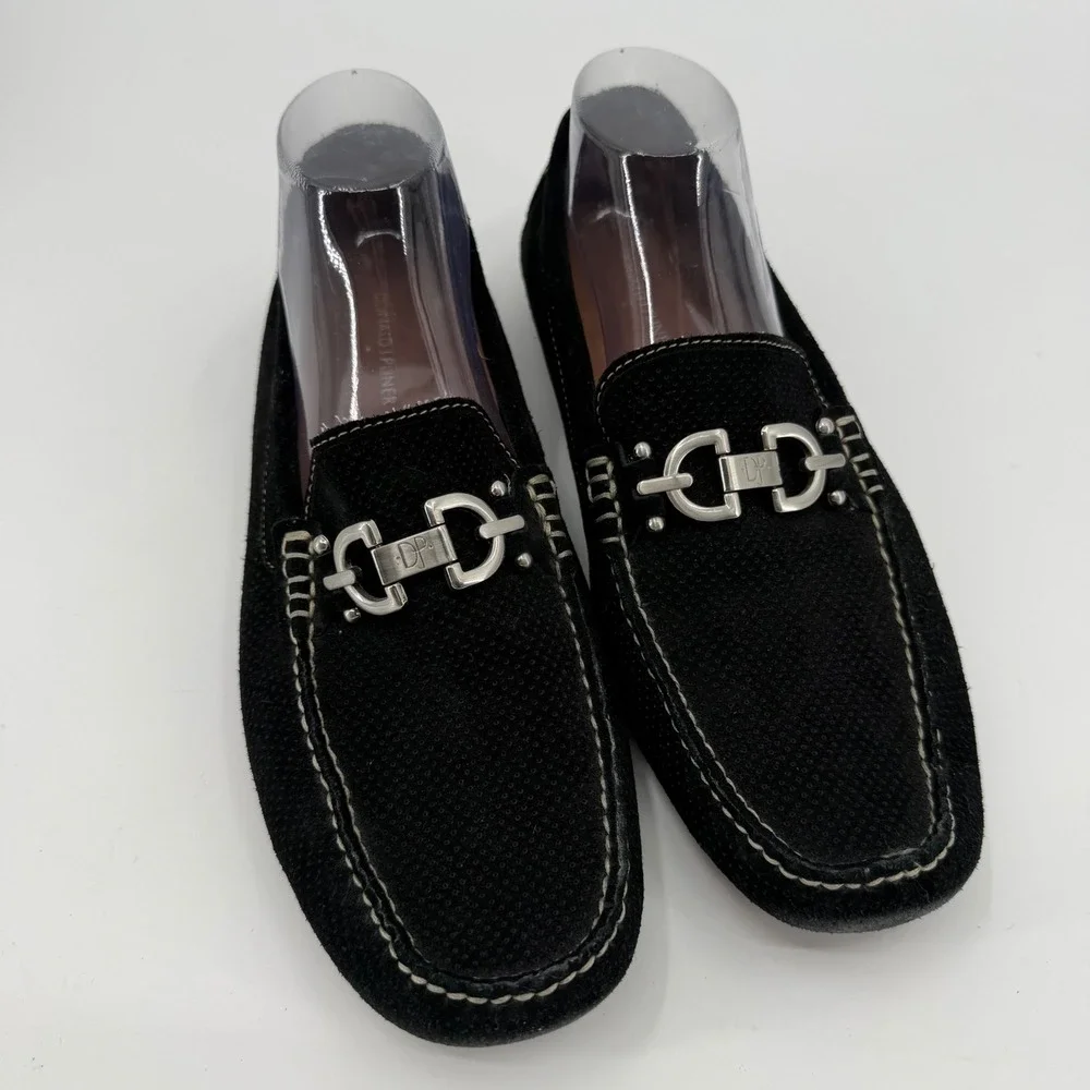 Donald J Pliner Driving Loafers Women Size 10 Black Suede Bit Perforated Italy‎